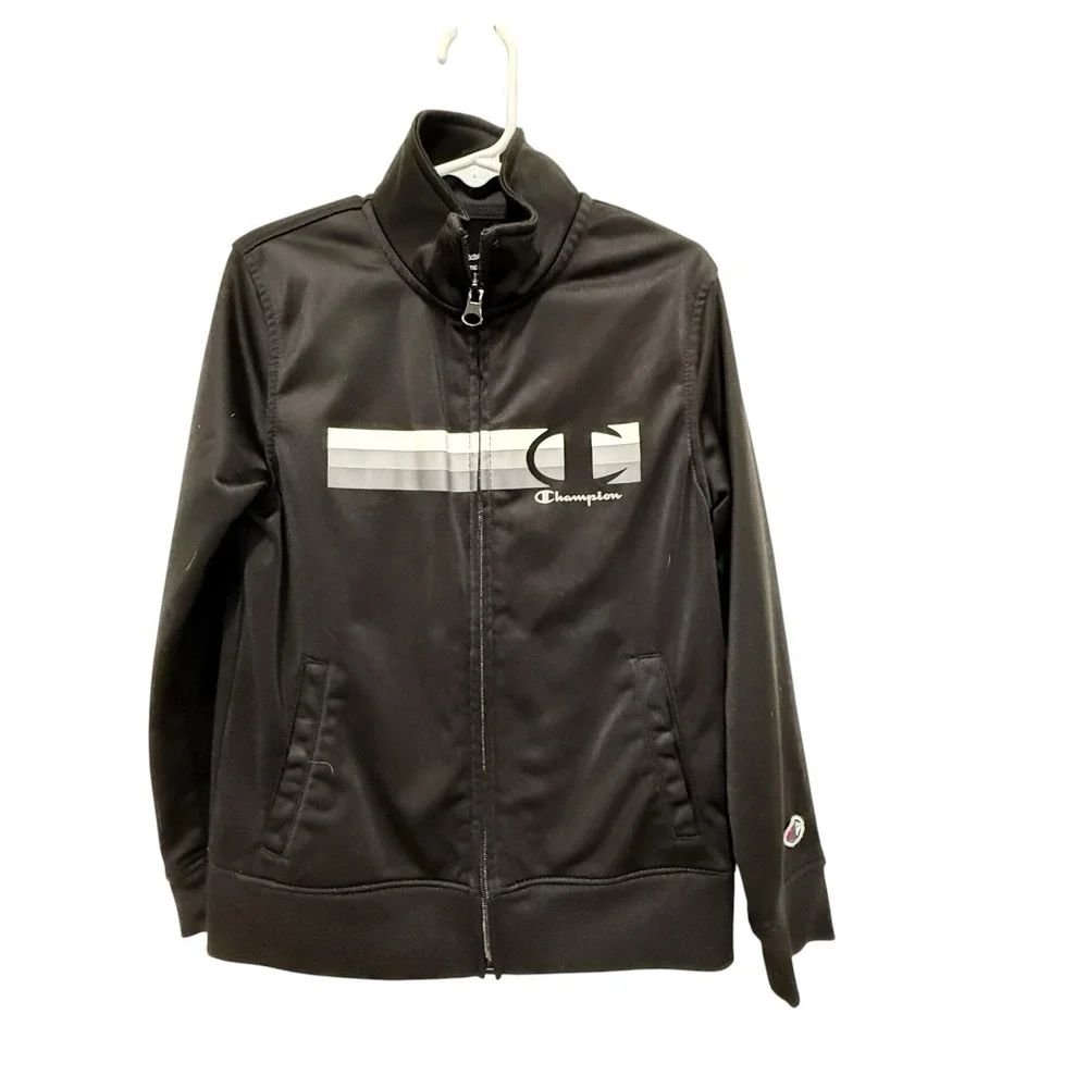 Champion Boys Full Zip Track Jacket 7 Black and Grey Logo